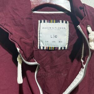 Denim & Flower Maroon Zip-Up Jacket